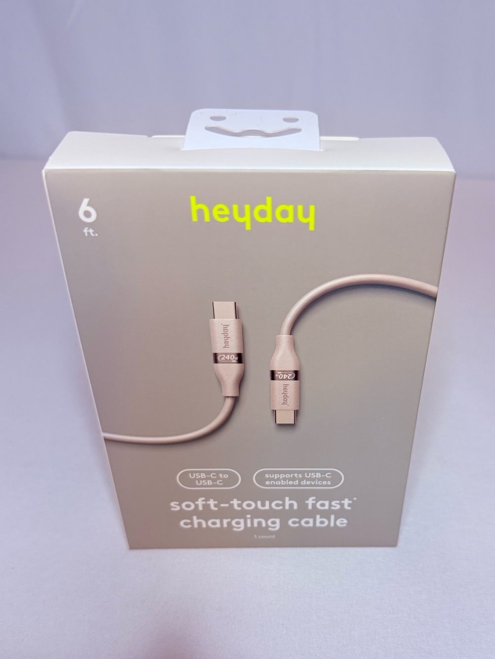 heyday USB-C to USB-C Fast Charging Cable - Beige/Tan (6 ft)